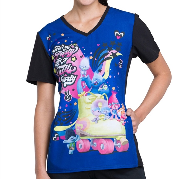 Trolls Tops - Trolls Love To Party Soft Stretch Scrub Top XS-XXL